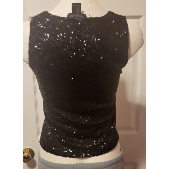 Rachel Zoe Black Sequins Tank Top Size Small Flower Sleeveless Dressy NWOT - Picture 3 of 4